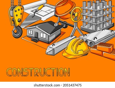 Background design with housing construction items. Industrial repair or building symbols.