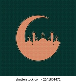Background design islamic with mosque and month vector