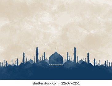 background design with Islamic theme. mosque silhouette illustration with grunge watercolor texture