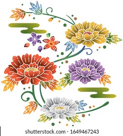 Background design. Japanese style image illustration of peony and flower (Okinawa Prefecture). decoration