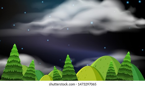 Background design of landscape with hills at night illustration