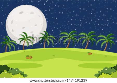Background design of landscape with park on fullmoon night illustration