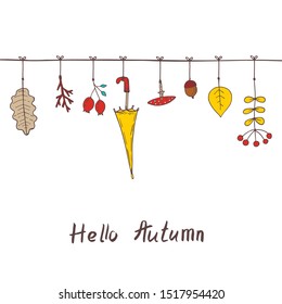 Background design with leaf, plants, flowers, berries. Hand draw botanic vector stock illustration, EPS 10.