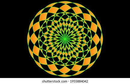 Background design with mandala art pattern. Green and yellow colors. Can be used as web banners, digital printing, covers, greeting card designs, invitations, brochures, etc.