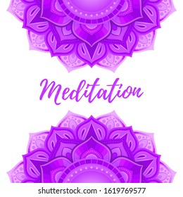 Background design with mandala. Yoga, meditation. Sahasrara, crown chakra symbol. Vector illustration