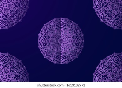 Background design with mandalas on blue illustration. Vintage pattern with round ornament, decorative indian medallion, abstract flower element. Henna vector design. EPS 10.
