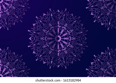 Background design with mandalas on blue illustration. Vintage pattern with round ornament, decorative indian medallion, abstract flower element. Henna vector design. EPS 10.