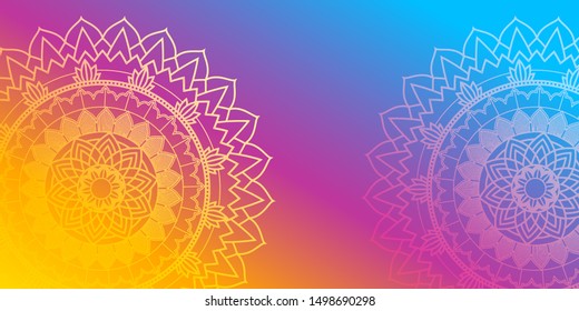 Background design with mandalas on rainbow  illustration