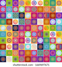 Background design with many patterns of mandalas illustration