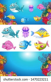 Background design with many sea animals illustration