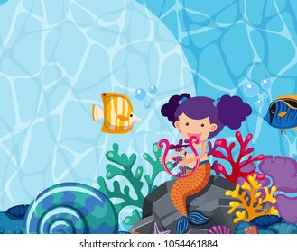 Background design with mermaid and fish under the sea illustration