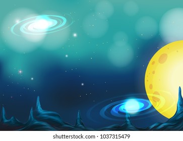 Diseño de fondo con la luna en la ilustración de la galaxia