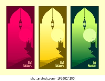 Background design with a mosque in the desert at night