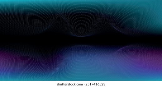 Background design with moving abstract wave glowing dots, neon lights in blue, purple or pink gradient. Hi-tech or technological mood Modern,signs
