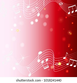 Diseño de fondo con notas musicales en la ilustración roja