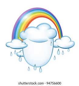 Background for design on the theme of weather with clouds and rainbow