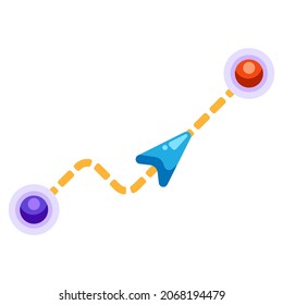 Background design with path between points. Illustration of travel or trip. Image for geography and cartography, travel and tourism.