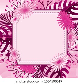 Background design with pink flower frame illustration
