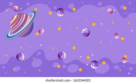 Background design with planets on purple background illustration