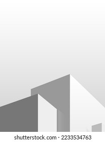 Background design. Podium with geometric shapes. Gray studio for product display with copy space. Vector illustration.