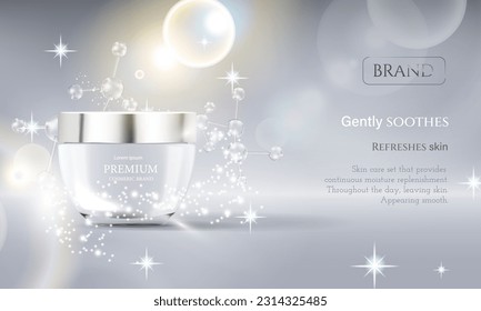 background, design, product, illustration, luxury, cosmetic, template, vector, cream, white, beauty, silver, realistic, 3d, isolated, shape, liquid, container, package