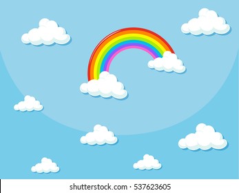 Background design with rainbow in the sky illustration