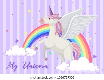 Background design with rainbow and unicorn illustration