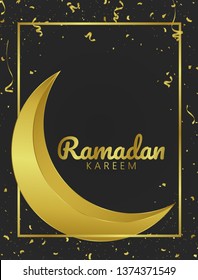 Background design of Ramadan Kareem with gold, crescent moon