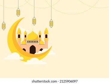 Hintergrund-Design mit Rmadan-Thema, Illustrationen von Moscheen, Mond und Laternen