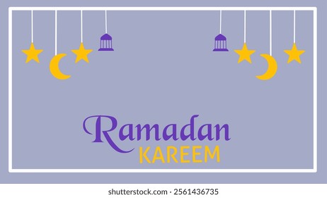 Background design with Ramadan theme, with illustrations lanterns, Moon, Stars.