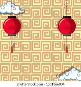 Background design with red lanterns illustration