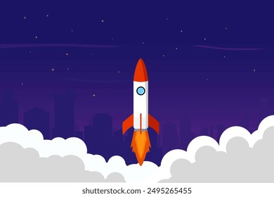 Diseño de fondo de un cohete que se lanza en el cielo. Un concepto de ilustración creativa sobre el crecimiento.
