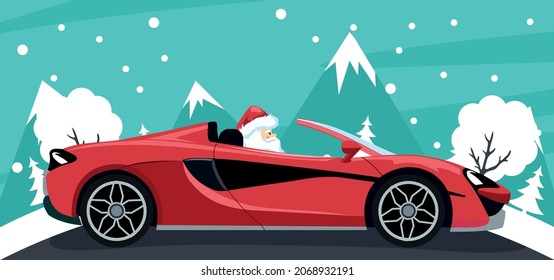 Diseño de fondo de santa claus en un coche de lujo