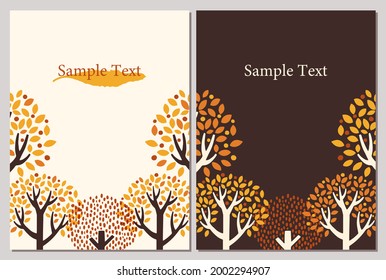 Background design set with hand drawn trees.