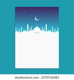 background design with silhouette illustration of mosque and night sky. poster design template, brochure and poster