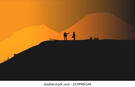 background design Silhouette of two men fit for background, postcard, etc.
