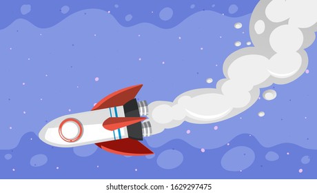 Background design with spaceship flying in the sky illustration