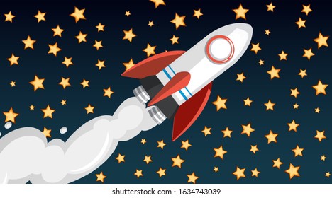 Background design with spaceship flying in the sky illustration