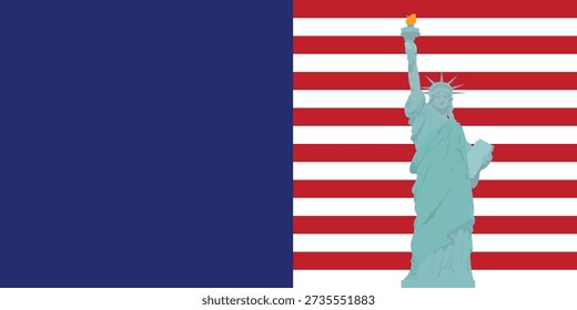 Hintergrunddesign der Freiheitsstatue und der amerikanischen Flagge