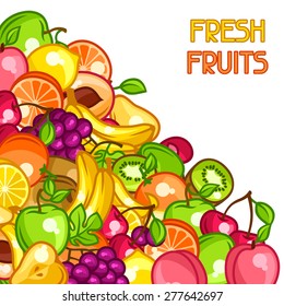 Background design with stylized fresh ripe fruits.