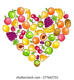 Background design with stylized fresh ripe fruits.