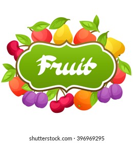 Background design with stylized fresh ripe fruits.
