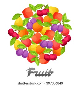Background design with stylized fresh ripe fruits.
