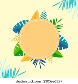 background design with summer theme. with tropical plants flat illustration