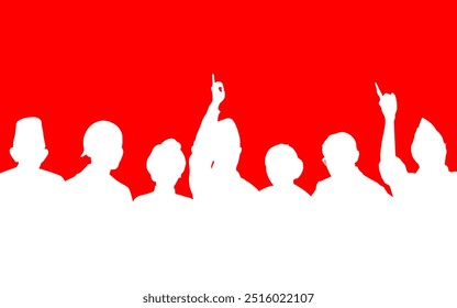 Design de fundo. Sumpah Pemuda, Indonésia Youth Pledge. Silhuetas de heróis indonésios: Sukarno, M. Hatta, Ki Hajar Dewantara, Bung Tomo, Jend. Sudirman, RA. Kartini, Corte Nyak Dhien. Em um blogue vermelho