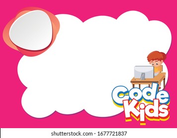 Background design template with boy working on computer illustration