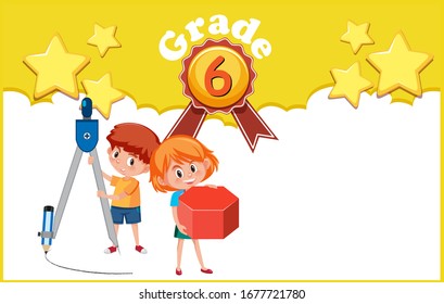 Background Design Template With Children From Grade 6 Illustration