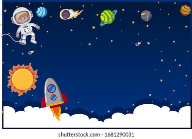 Background design template with many planet sin space illustration