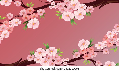 Plantilla de diseño de fondo con flor rosa en la ilustración del árbol
