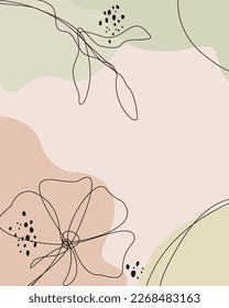 background design template, smooth shapes, contours of flowers and leaves in artline modern style. Place for text. Backgrounds and frames for wedding invitations, wallpapers for social networks